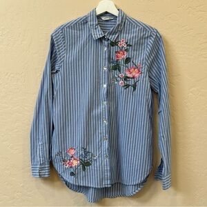 Springfield Floral Embroidered Striped Cotton Button Down for Spring